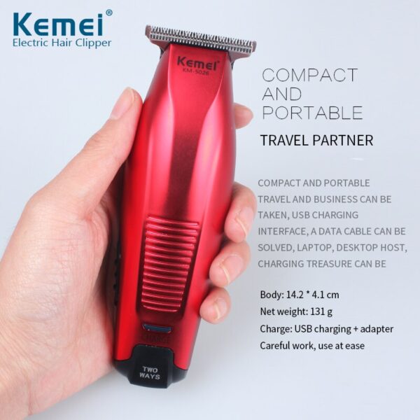 Kemei Professional Hair Clipper Cordless 0mm Baldheaded Hair Beard Trimmer Red Color Precision Hair Cutter Haircut Machine - Image 2