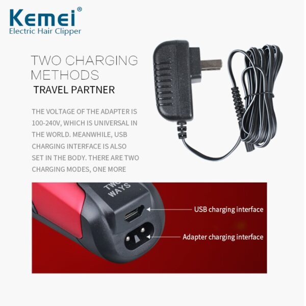 Kemei Professional Hair Clipper Cordless 0mm Baldheaded Hair Beard Trimmer Red Color Precision Hair Cutter Haircut Machine - Image 4