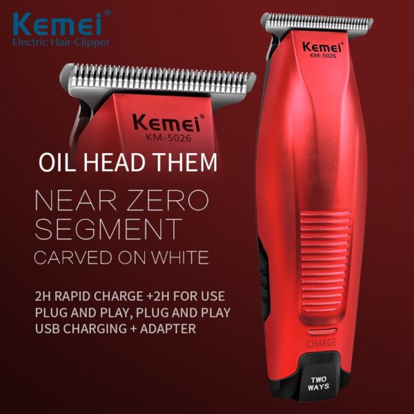 Kemei Professional Hair Clipper Cordless 0mm Baldheaded Hair Beard Trimmer Red Color Precision Hair Cutter Haircut Machine - Image 5